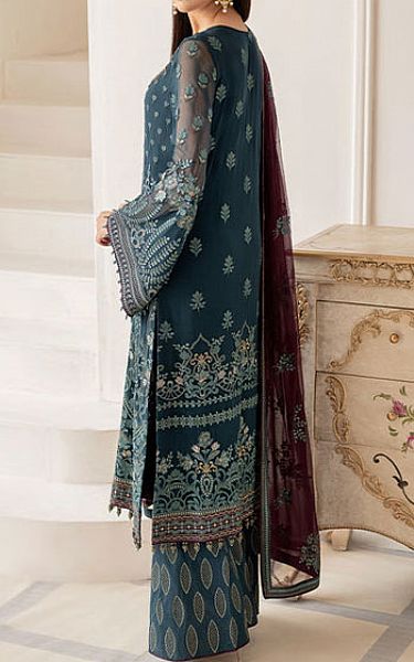 Flossie Teal Chiffon Suit | Pakistani Embroidered Chiffon Dresses USA- Image 2