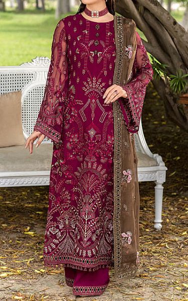 Flossie Egg Plant Chiffon Suit | Pakistani Embroidered Chiffon Dresses USA- Image 1