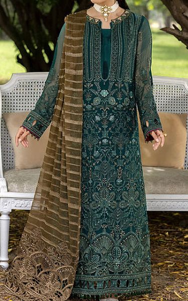 Flossie Teal Chiffon Suit | Pakistani Embroidered Chiffon Dresses USA- Image 1