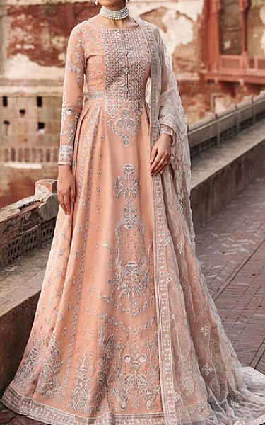 Flossie Peach Organza Suit | Pakistani Embroidered Chiffon Dresses USA- Image 1