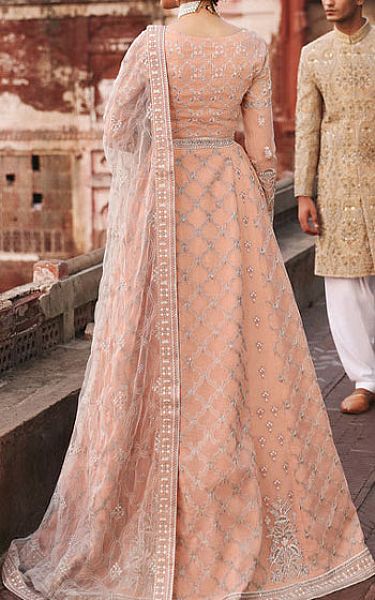 Flossie Peach Organza Suit | Pakistani Embroidered Chiffon Dresses USA- Image 2