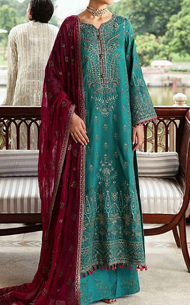 Flossie Sea Green Silk Suit | Pakistani Embroidered Chiffon Dresses USA- Image 1