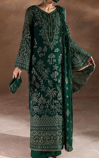 Flossie Dark Green Chiffon Suit | Pakistani Embroidered Chiffon Dresses USA- Image 1