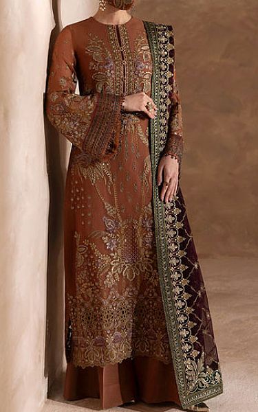 Flossie Brown Chiffon Suit | Pakistani Embroidered Chiffon Dresses USA- Image 1