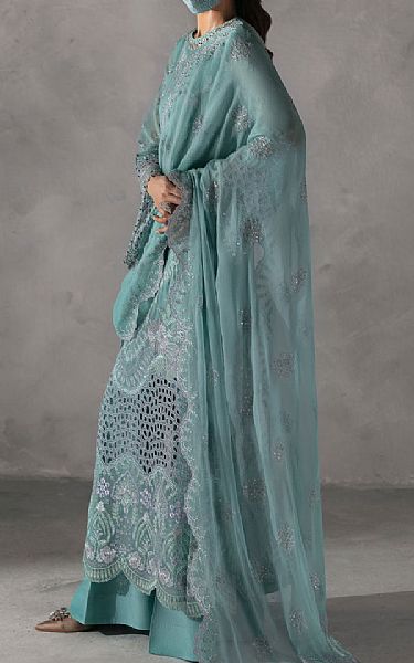 Flossie Light Turquoise Chiffon Suit | Pakistani Embroidered Chiffon Dresses USA- Image 1