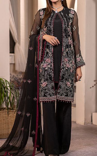 Flossie Black Chiffon Suit | Pakistani Embroidered Chiffon Dresses- Image 1