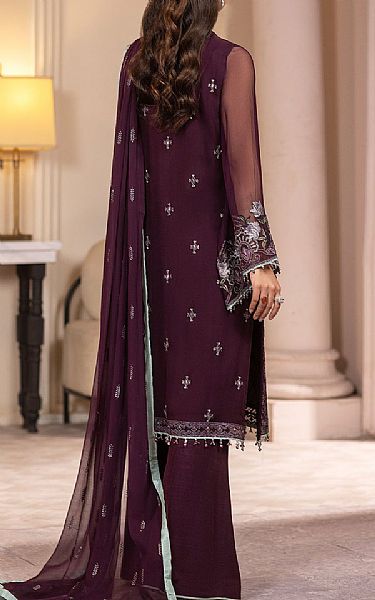 Flossie Wine Berry Chiffon Suit | Pakistani Embroidered Chiffon Dresses USA- Image 2