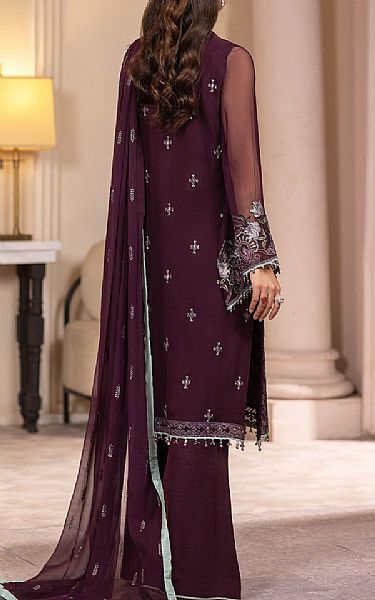 Flossie Wine Berry Chiffon Suit | Pakistani Embroidered Chiffon Dresses- Image 2