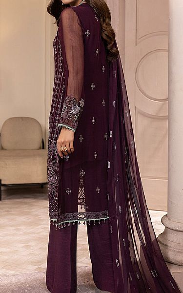 Flossie Wine Berry Chiffon Suit | Pakistani Embroidered Chiffon Dresses- Image 2