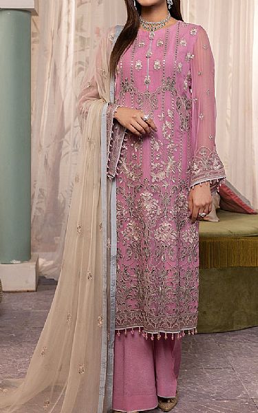Flossie Muted Pink Chiffon Suit | Pakistani Embroidered Chiffon Dresses- Image 1