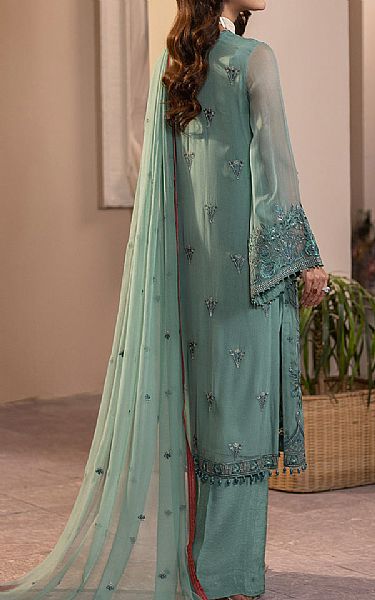 Flossie Greyish Teal Chiffon Suit | Pakistani Embroidered Chiffon Dresses- Image 2