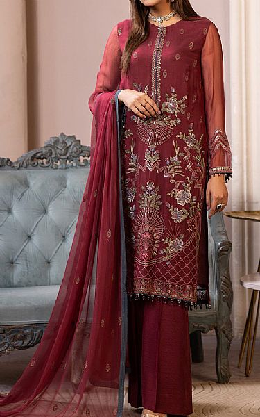 Flossie Persian Plum Chiffon Suit | Pakistani Embroidered Chiffon Dresses- Image 1
