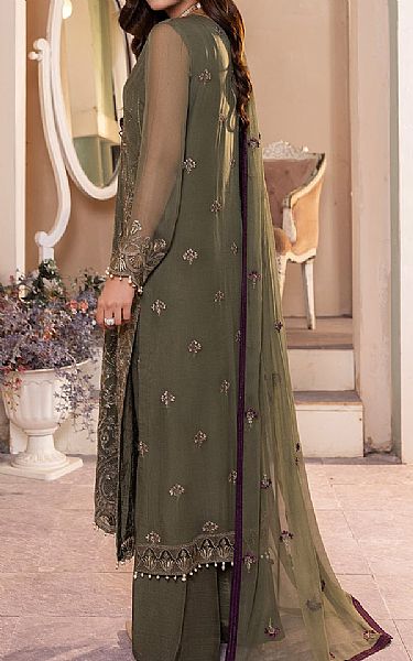 Flossie Army Green Chiffon Suit | Pakistani Embroidered Chiffon Dresses- Image 2