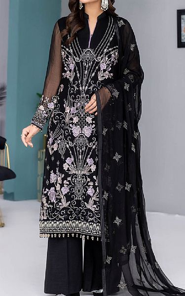 Flossie Black Chiffon Suit | Pakistani Embroidered Chiffon Dresses- Image 1