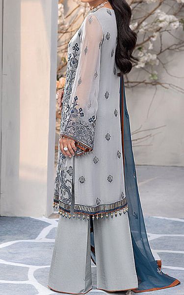 Flossie Slate Grey Chiffon Suit | Pakistani Embroidered Chiffon Dresses- Image 2