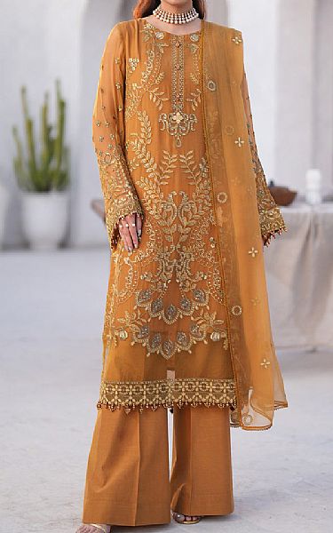 Flossie Mustard Chiffon Suit | Pakistani Embroidered Chiffon Dresses USA- Image 1