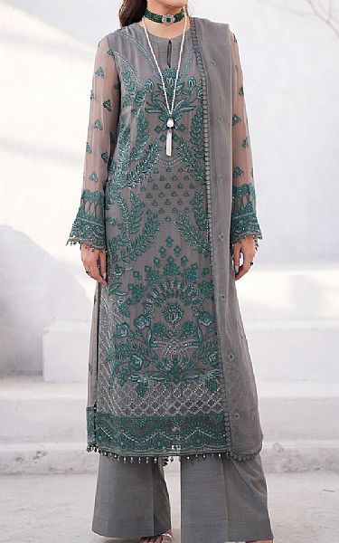 Flossie Grey Chiffon Suit | Pakistani Embroidered Chiffon Dresses USA- Image 1
