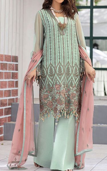 Flossie Mint Green Chiffon Suit | Pakistani Embroidered Chiffon Dresses USA- Image 1