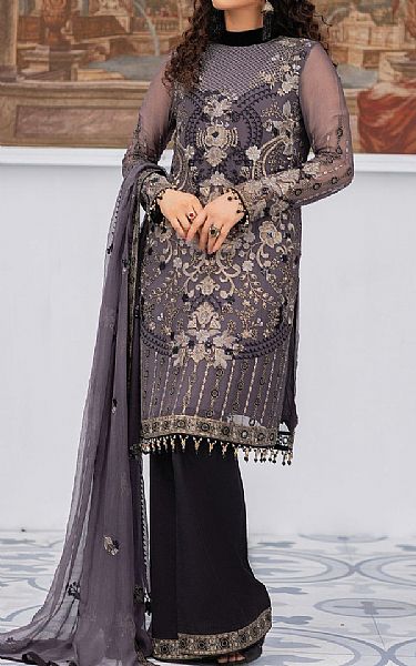 Flossie Gray Chiffon Suit | Pakistani Embroidered Chiffon Dresses- Image 1
