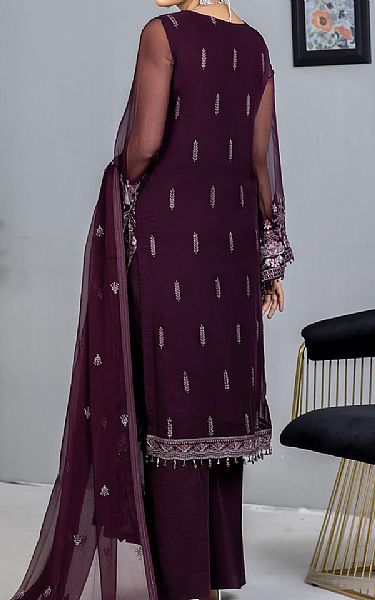 Flossie Egg Plant Chiffon Suit | Pakistani Embroidered Chiffon Dresses- Image 2