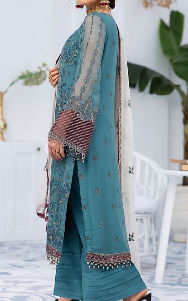 Flossie Teal Chiffon Suit | Pakistani Embroidered Chiffon Dresses- Image 2