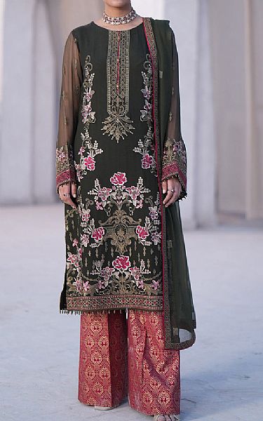Flossie Bottle Green Chiffon Suit | Pakistani Embroidered Chiffon Dresses USA- Image 1