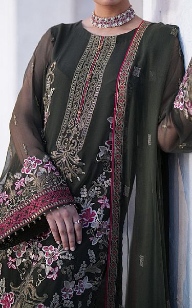 Flossie Bottle Green Chiffon Suit | Pakistani Embroidered Chiffon Dresses USA- Image 3