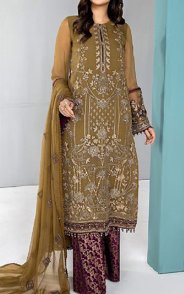 Flossie Olive Chiffon Suit | Pakistani Embroidered Chiffon Dresses- Image 1