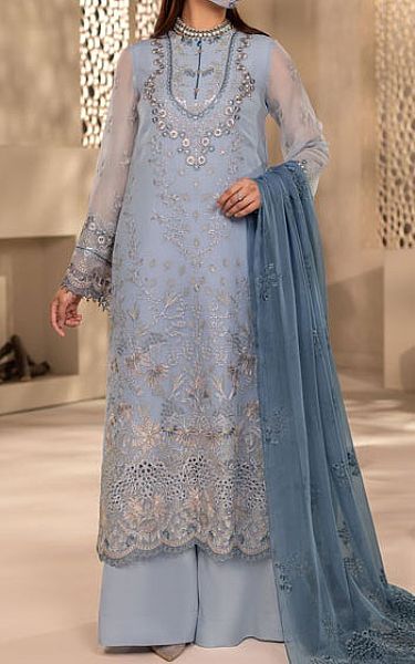 Flossie Cadet Blue Chiffon Suit | Pakistani Embroidered Chiffon Dresses USA- Image 1