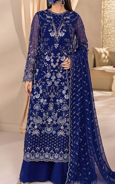 Flossie Royal Blue Chiffon Suit | Pakistani Embroidered Chiffon Dresses USA- Image 1