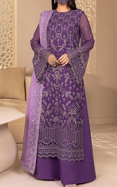 Flossie Plum Chiffon Suit | Pakistani Embroidered Chiffon Dresses USA- Image 1