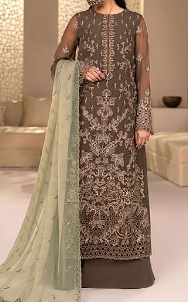 Flossie Olive Chiffon Suit | Pakistani Embroidered Chiffon Dresses USA- Image 1
