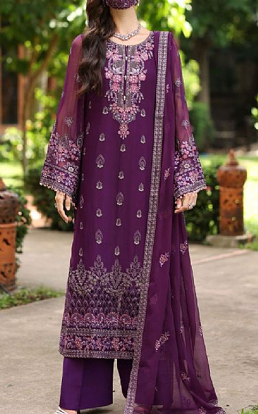 Flossie Plum Purple Chiffon Suit | Pakistani Embroidered Chiffon Dresses USA- Image 1