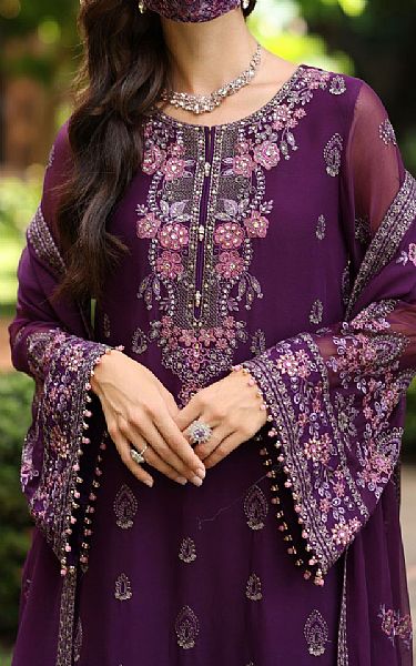 Flossie Plum Purple Chiffon Suit | Pakistani Embroidered Chiffon Dresses USA- Image 3