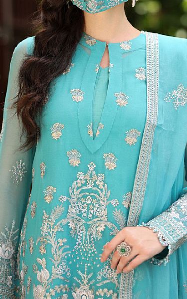 Flossie Turquoise Chiffon Suit | Pakistani Embroidered Chiffon Dresses USA- Image 3
