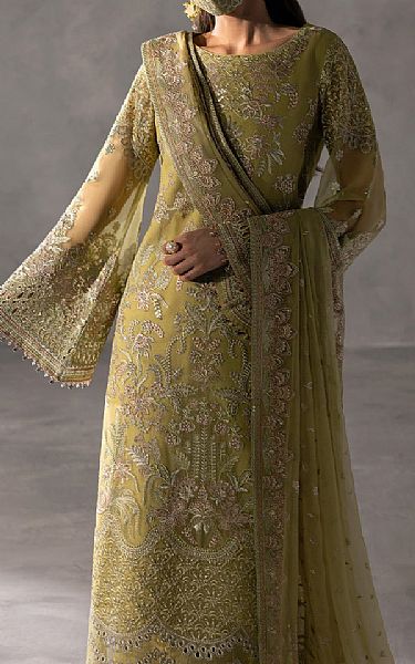 Flossie Light Olive Green Chiffon Suit | Pakistani Embroidered Chiffon Dresses USA- Image 1