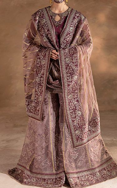 Flossie Wine Berry/Dust Pink Organza Suit | Pakistani Embroidered Chiffon Dresses USA- Image 3