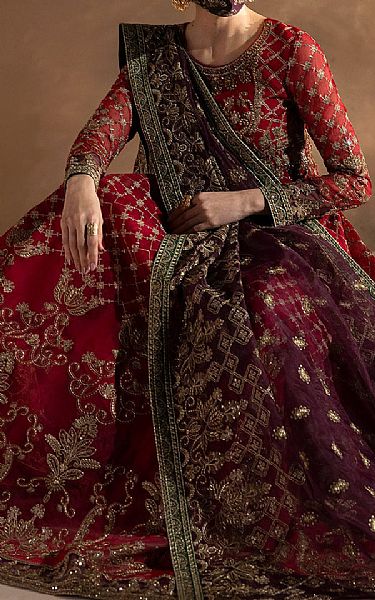 Flossie Red Organza Suit | Pakistani Embroidered Chiffon Dresses USA- Image 3