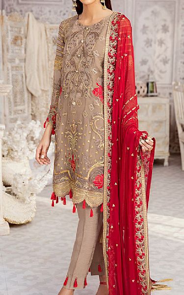 Flossie Tan Chiffon Suit | Pakistani Dresses in USA- Image 1