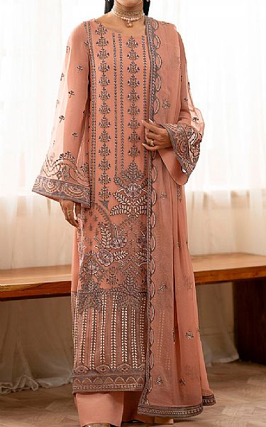 Flossie Dark Salmon Chiffon Suit | Pakistani Embroidered Chiffon Dresses USA- Image 1
