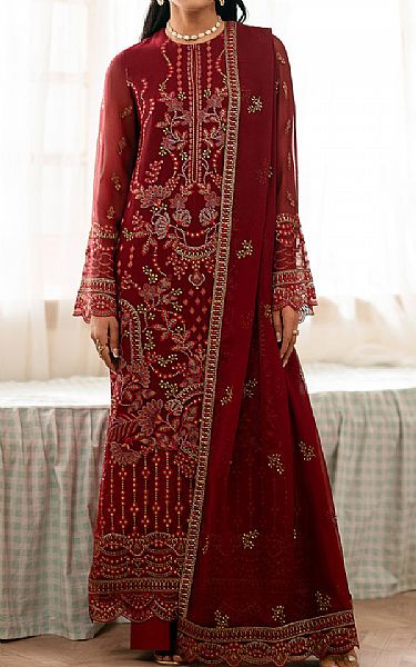 Flossie Maroon Chiffon Suit | Pakistani Embroidered Chiffon Dresses USA- Image 1
