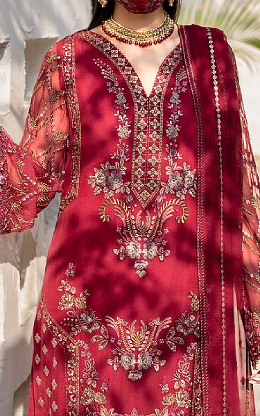 Flossie Cardinal Chiffon Suit | Pakistani Embroidered Chiffon Dresses USA- Image 3