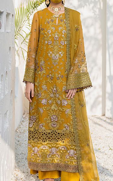 Flossie Mustard Chiffon Suit | Pakistani Embroidered Chiffon Dresses USA- Image 1