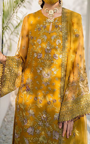Flossie Mustard Chiffon Suit | Pakistani Embroidered Chiffon Dresses USA- Image 3