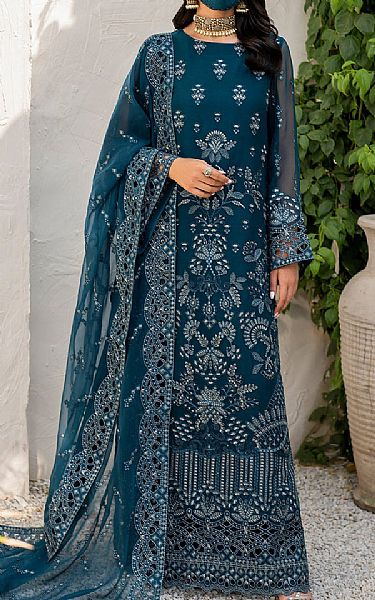 Flossie Teal Blue Chiffon Suit | Pakistani Embroidered Chiffon Dresses USA- Image 1