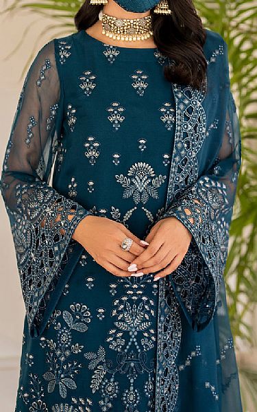 Flossie Teal Blue Chiffon Suit | Pakistani Embroidered Chiffon Dresses USA- Image 3