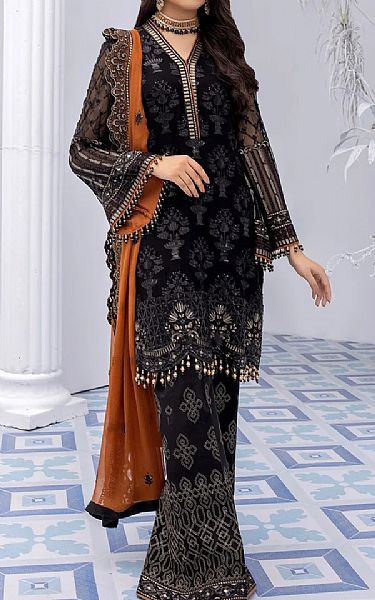 Flossie Black Chiffon Suit | Pakistani Embroidered Chiffon Dresses- Image 1