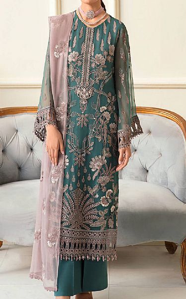 Flossie Mineral Green Chiffon Suit | Pakistani Embroidered Chiffon Dresses- Image 1