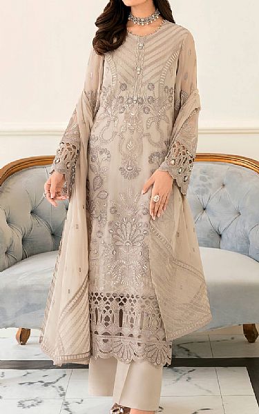 Flossie Beige Chiffon Suit | Pakistani Embroidered Chiffon Dresses- Image 1