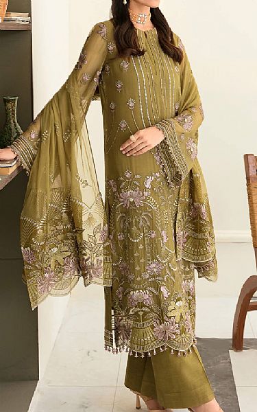 Flossie Olive Green Chiffon Suit | Pakistani Embroidered Chiffon Dresses- Image 1